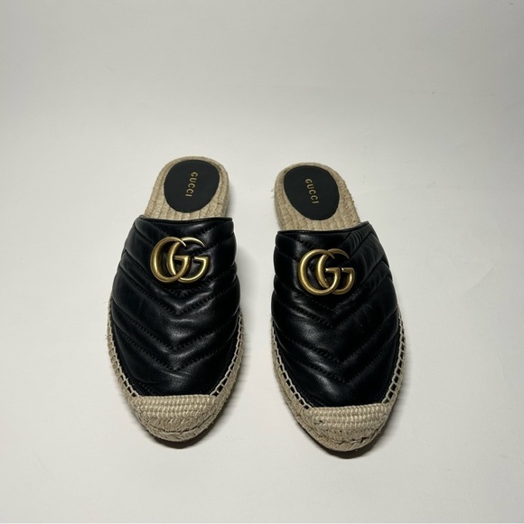 Gucci Nappa Matelasse GG Marmont Black Mules Espadrilles Size 37.5 - Picture 7 of 9